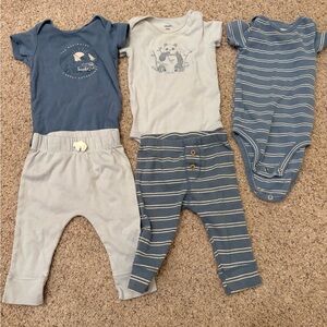 Carter’s Baby 6 Month Set Of 5 Pants And Bodysuits Short Sleeve Blue